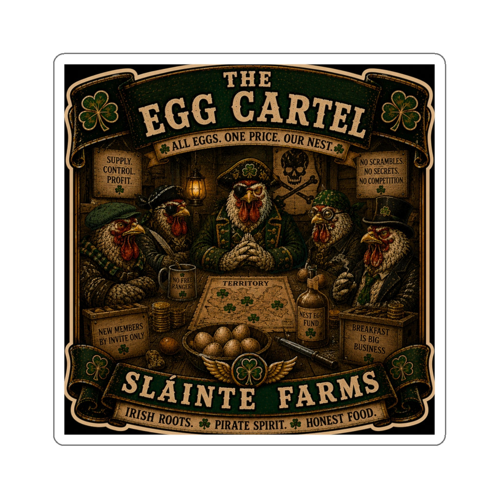 The Egg Cartel: All Eggs. One Price. Our Nest. Die-Cut Sticker | Egg Cartel Collection | Sláinte Farms