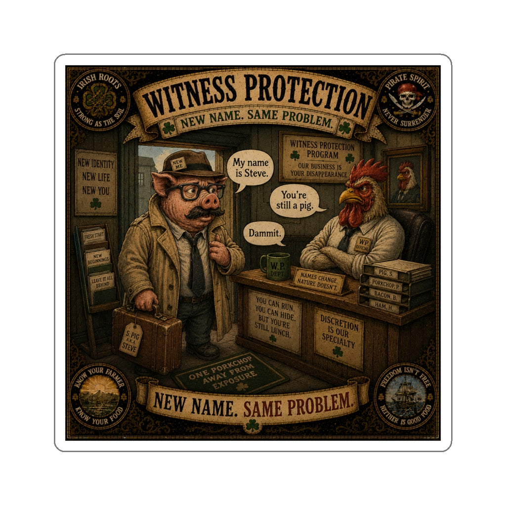 Witness Protection | Sláinte Farms Die-Cut Sticker | Pig Chronicles Collection