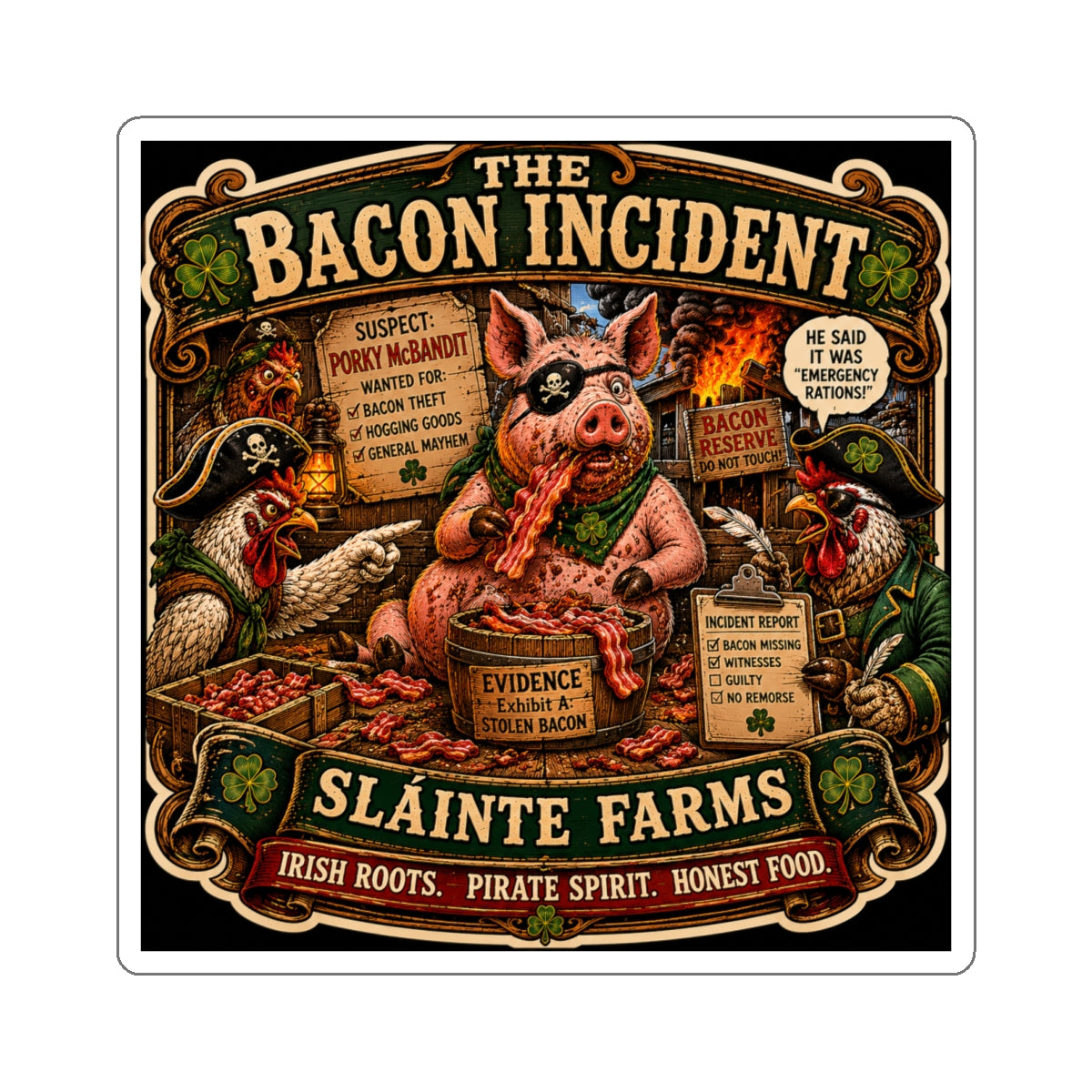 The Bacon Incident | Sláinte Farms Die-Cut Sticker | Pig Chronicles Collection