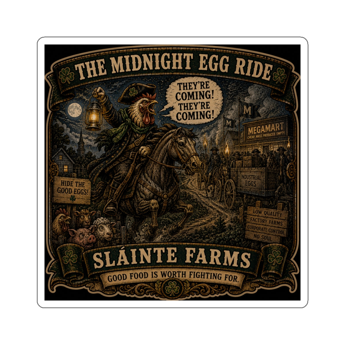 The Midnight Egg Ride | Sláinte Farms Die-Cut Sticker | Farm Rebellion Collection