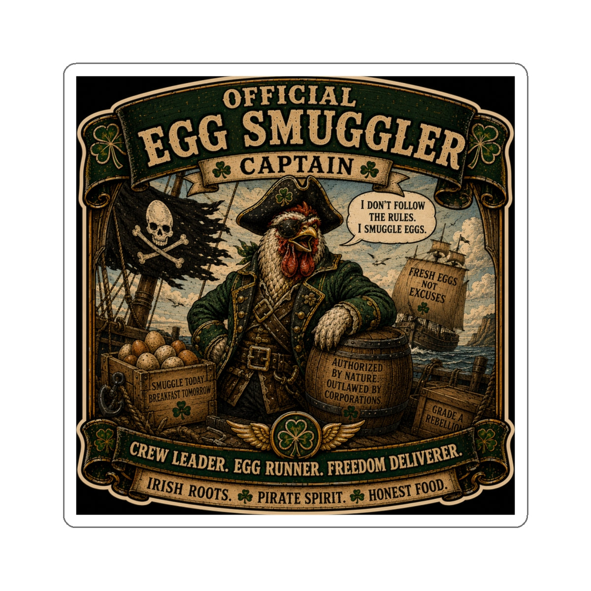 Official Egg Smuggler Captain Die-Cut Sticker | Egg Cartel Collection | Sláinte Farms