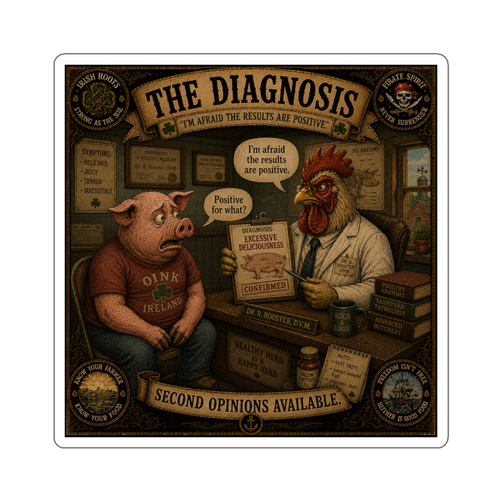 The Diagnosis | Sláinte Farms Die-Cut Sticker | Pig Chronicles Collection