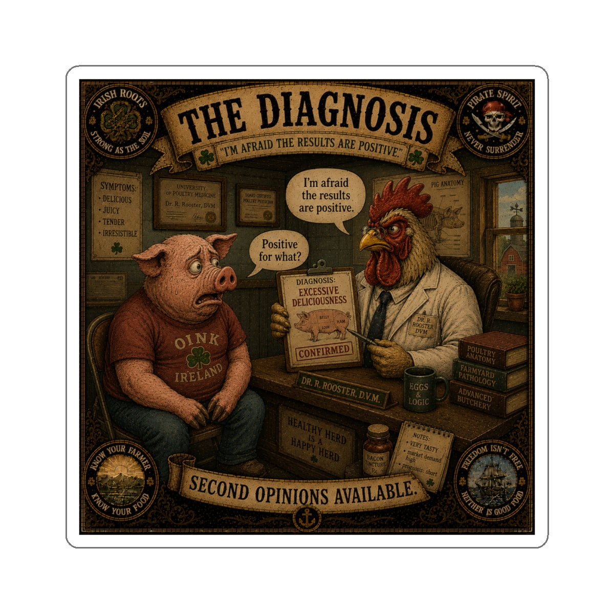 The Diagnosis | Sláinte Farms Die-Cut Sticker | Pig Chronicles Collection