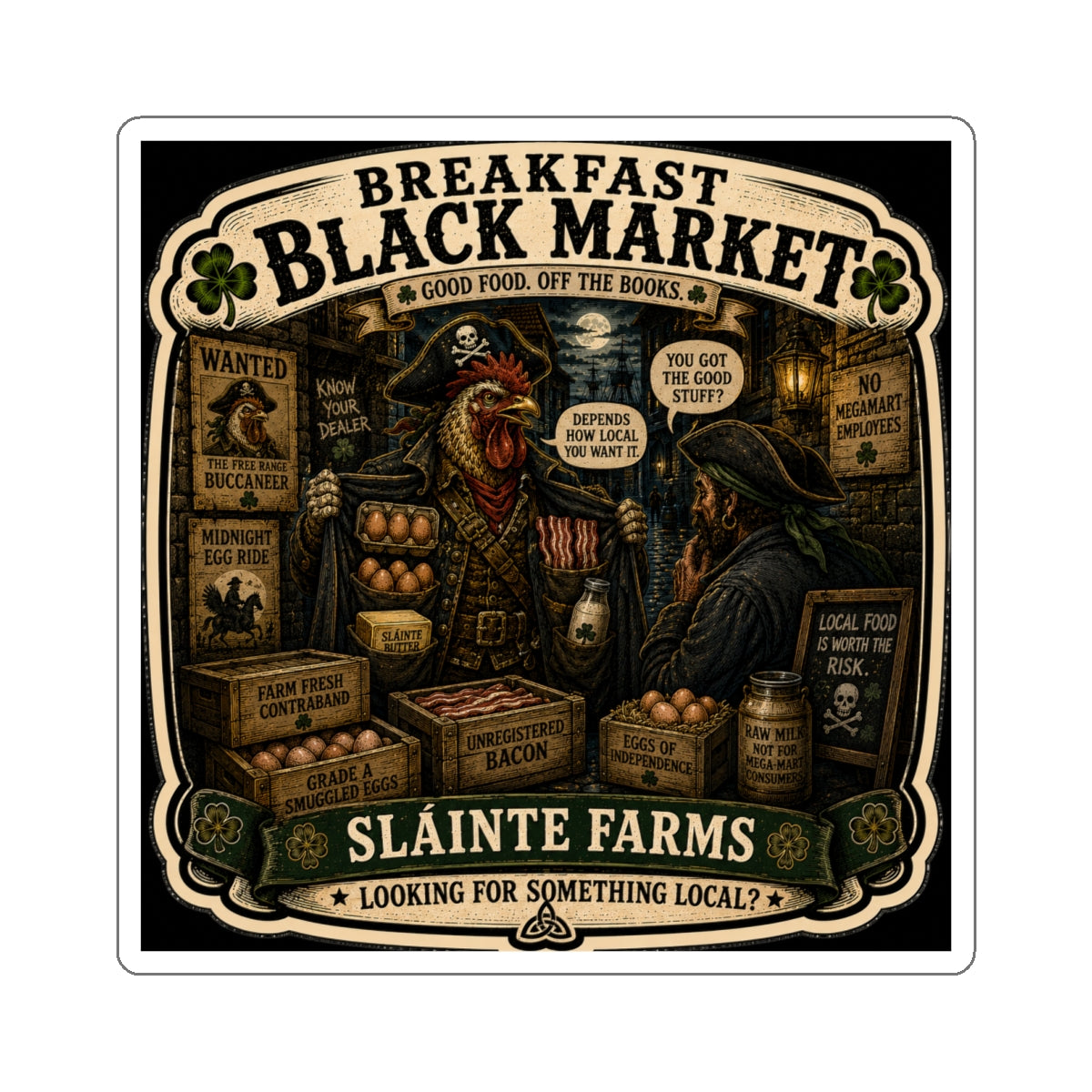 Breakfast Black Market Die-Cut Sticker | Smugglers & Pirates Collection | Sláinte Farms