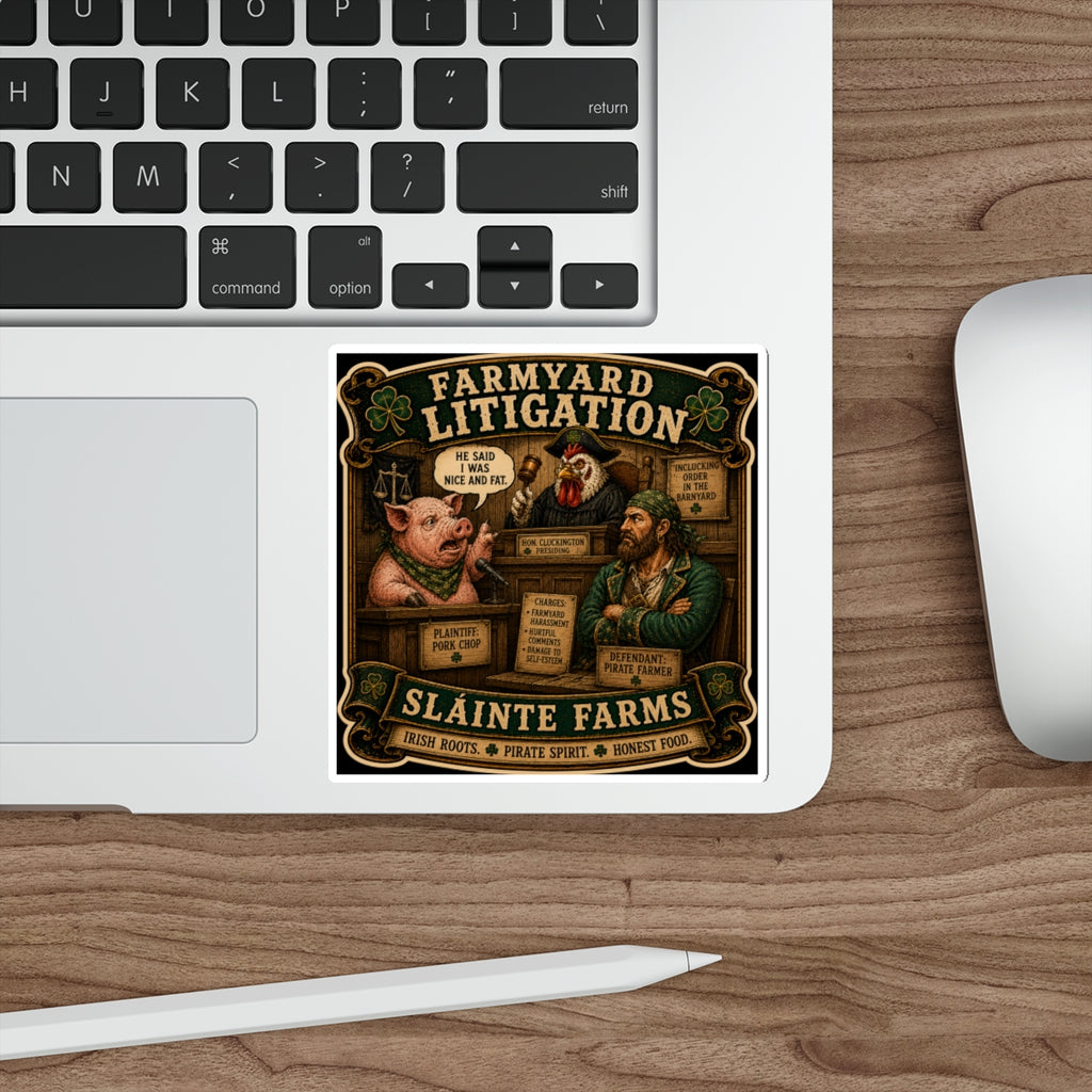 Farmyard Litigation | Sláinte Farms Die-Cut Sticker | Pig Chronicles Collection