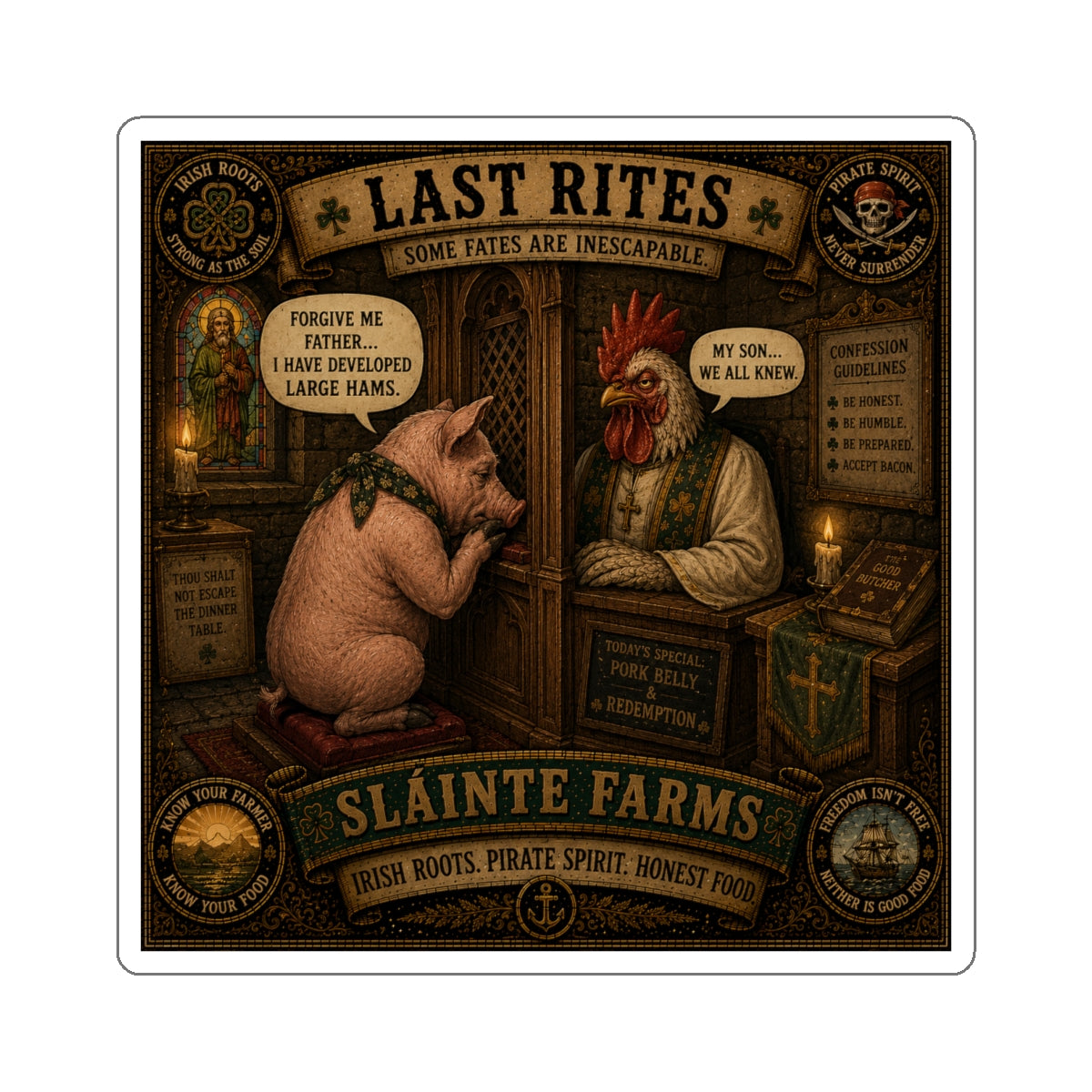 Last Rites | Sláinte Farms Die-Cut Sticker | Pig Chronicles Collection
