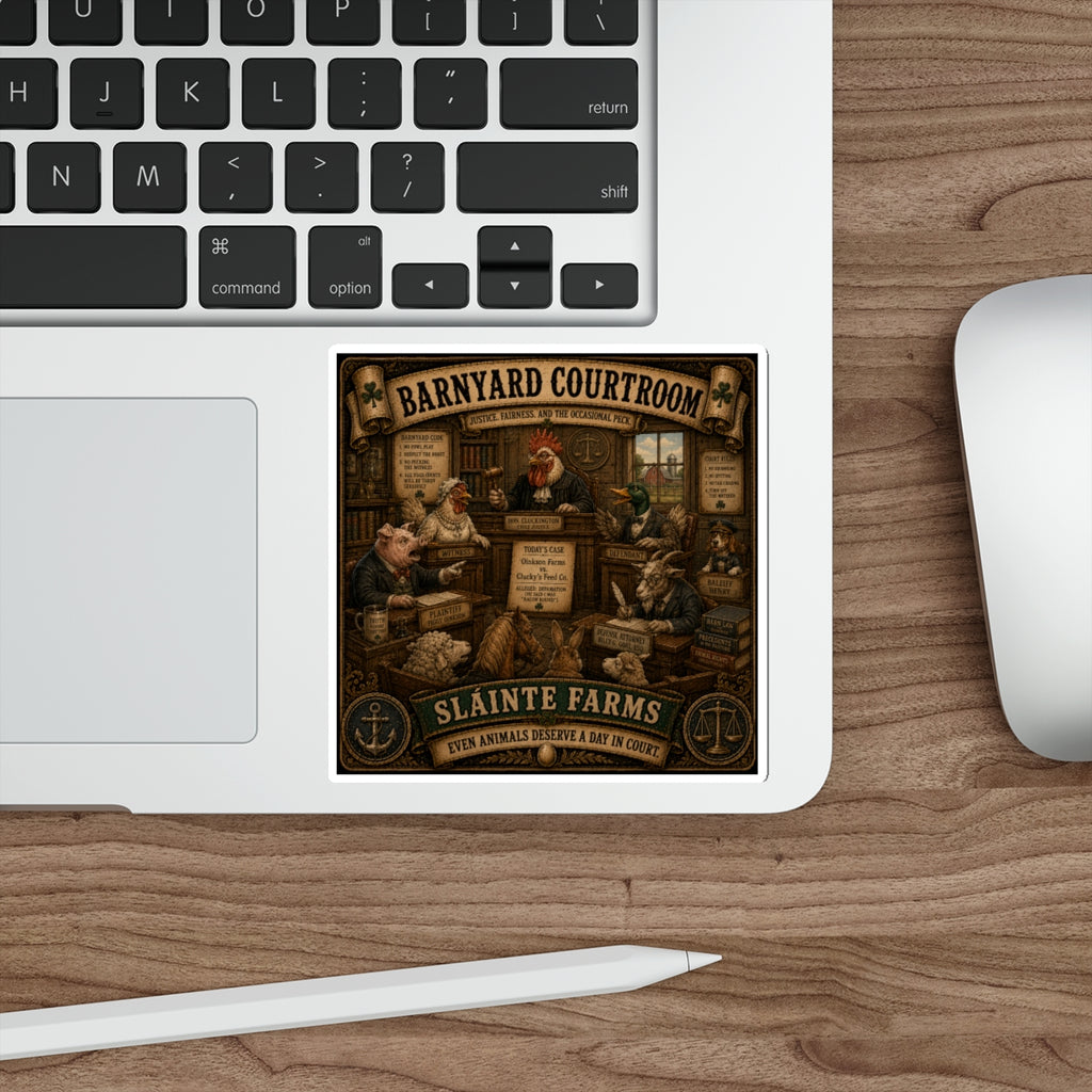 Barnyard Courtroom | Sláinte Farms Die-Cut Sticker | Pig Chronicles Collection