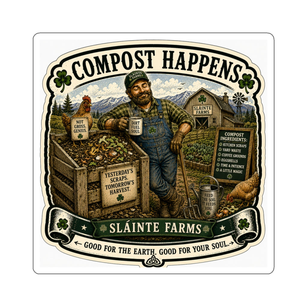 Compost Happens Die-Cut Sticker | Sláinte Farms Homesteader Collection