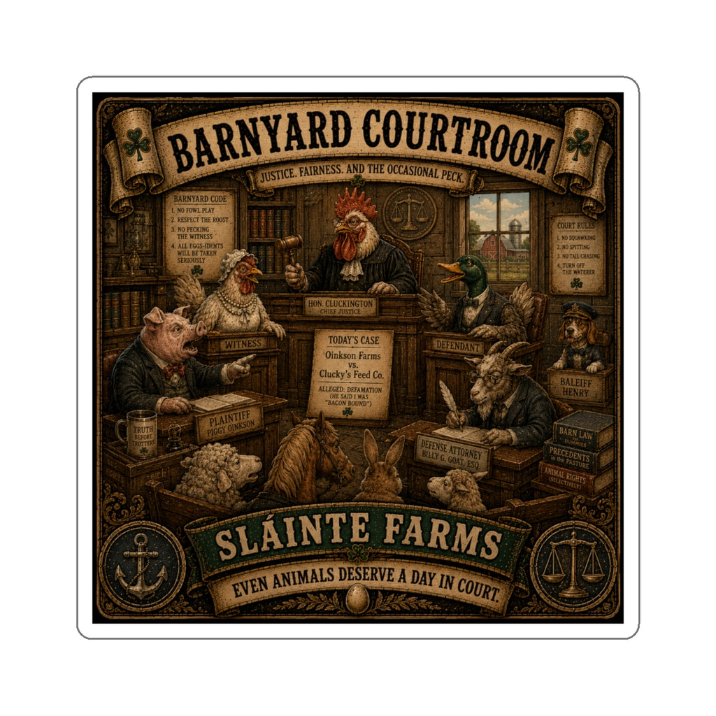 Barnyard Courtroom | Sláinte Farms Die-Cut Sticker | Pig Chronicles Collection