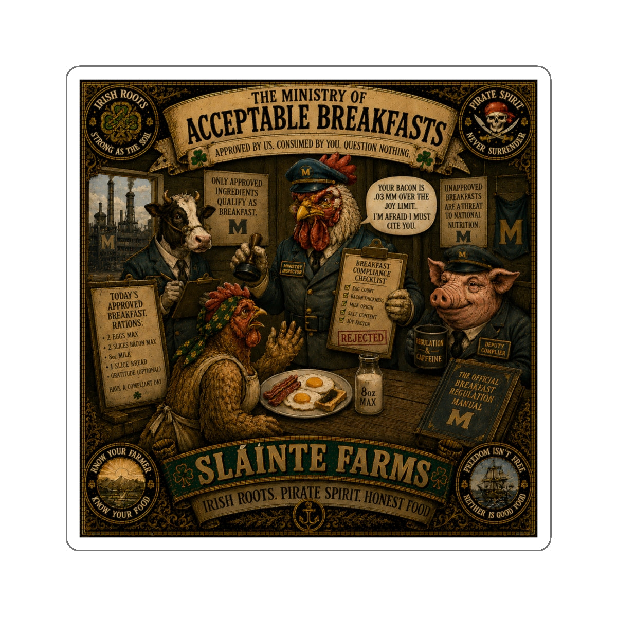 The Ministry of Acceptable Breakfasts Die-Cut Sticker | MegaMart Resistance Collection | Sláinte Farms
