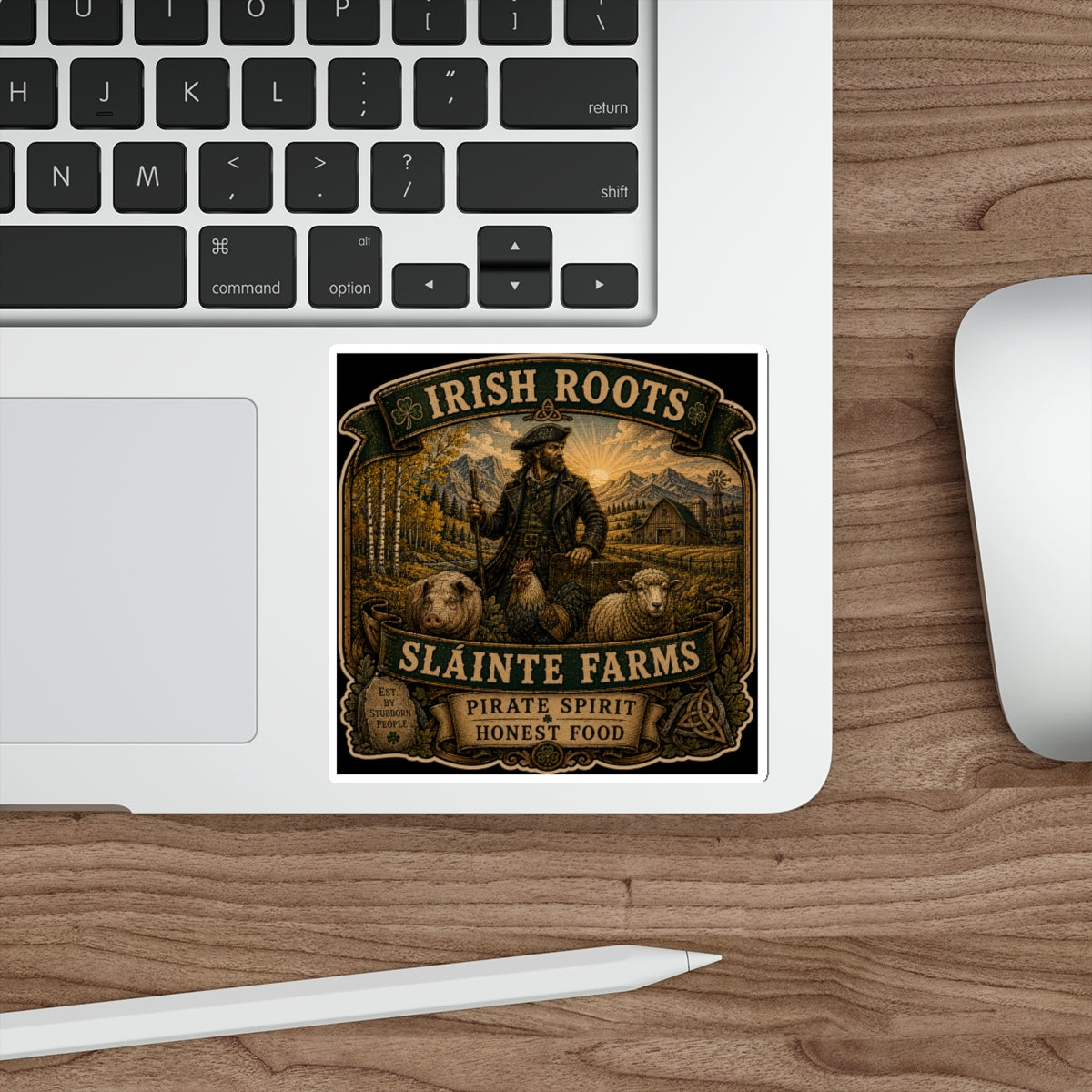 Irish Roots Pirate Spirit Honest Food Die-Cut Sticker | Sláinte Farms Heritage Collection