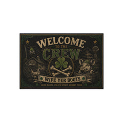 Welcome to the Crew | Sláinte Farms Outdoor Doormat | Shamrock & Bones Entrance Rug  Description