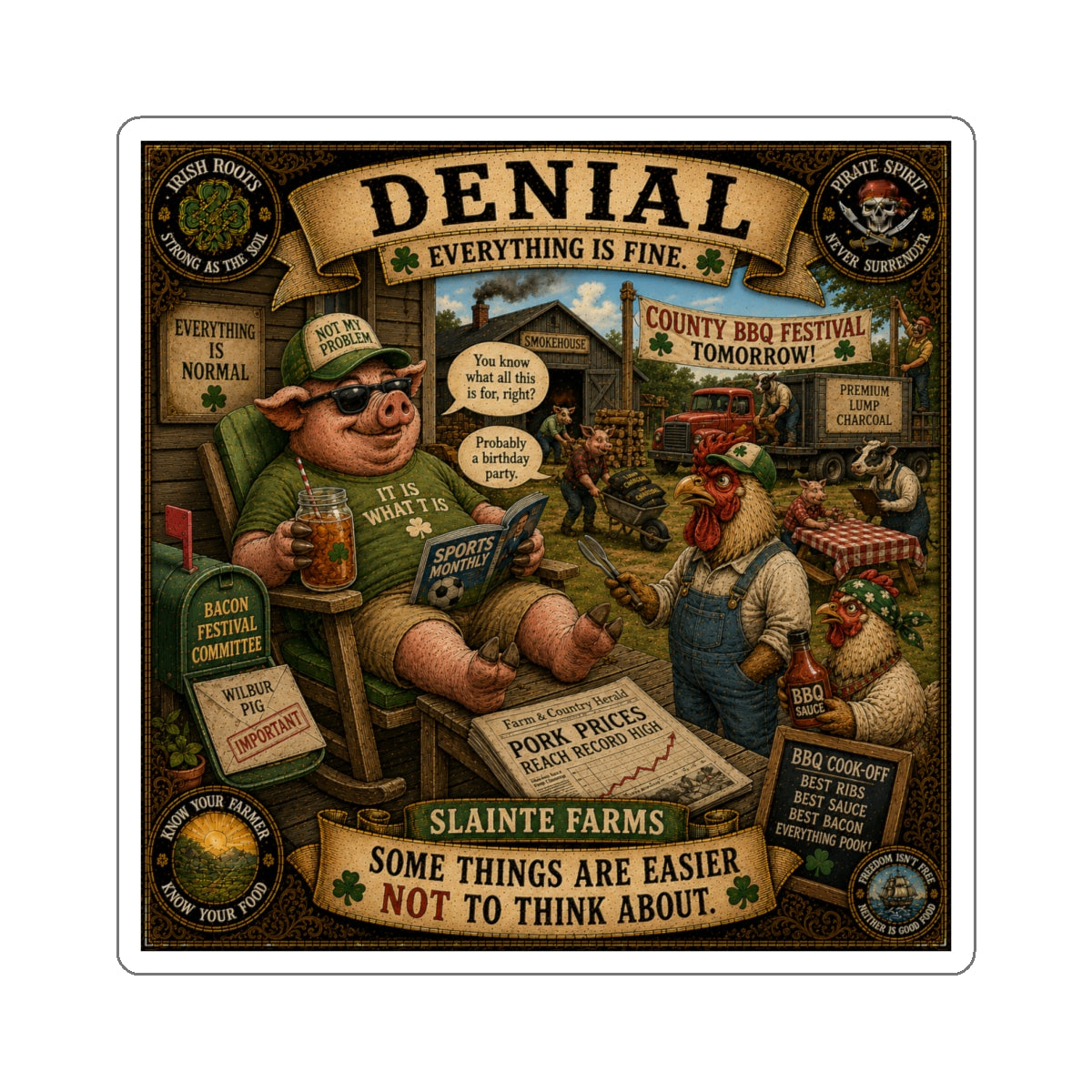 Denial | Sláinte Farms Die-Cut Sticker | Pig Chronicles Collection