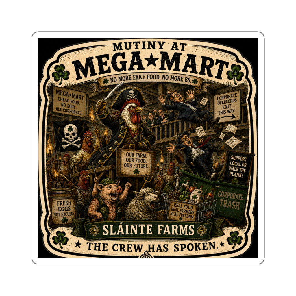 Mutiny at MegaMart Die-Cut Sticker | MegaMart Resistance Collection | Sláinte Farms