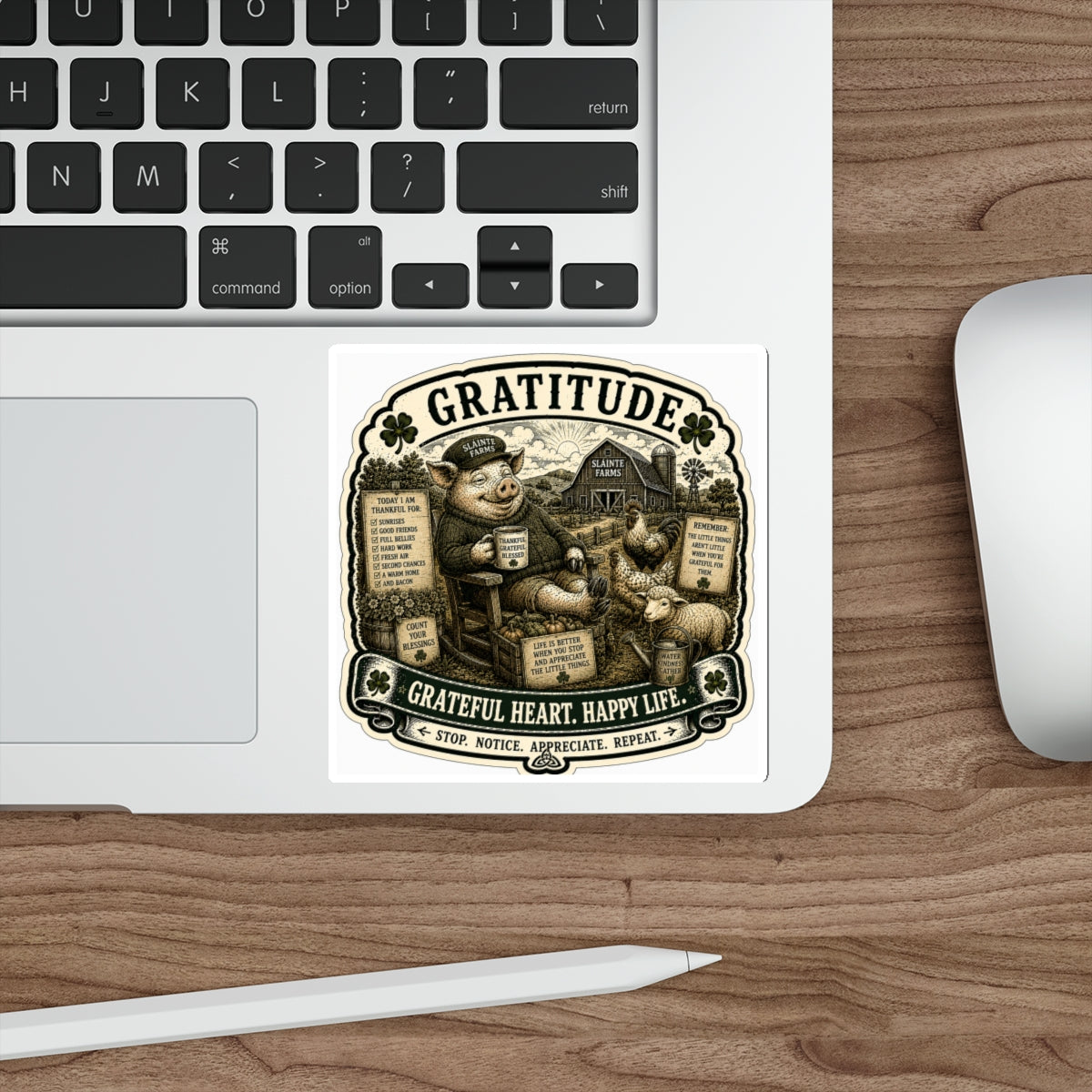 Gratitude Die-Cut Sticker | Homesteader Collection | Grateful Heart. Happy Life. | Sláinte Farms