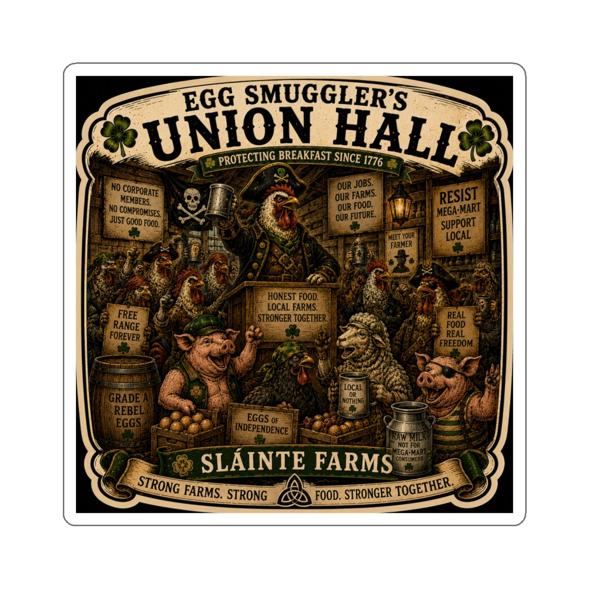 Egg Smuggler's Union Hall Die-Cut Sticker | Egg Cartel Collection | Sláinte Farms