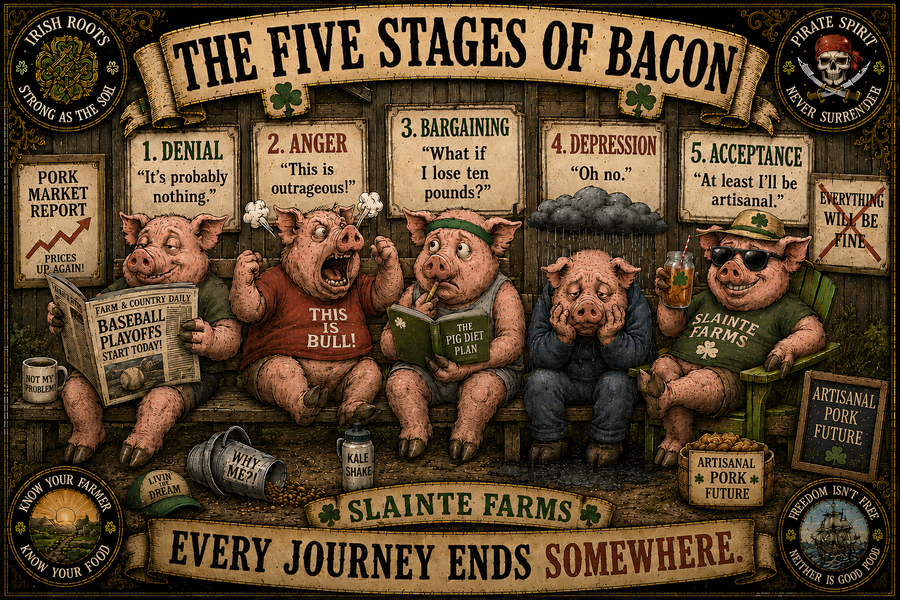 5 Stages of Pork Sláinte Farms die-cut sticker