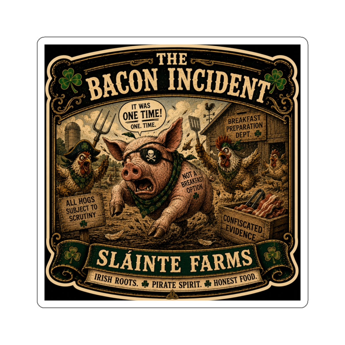 The Bacon Incident (One Time Edition) | Sláinte Farms Die-Cut Sticker | Pig Chronicles Collection