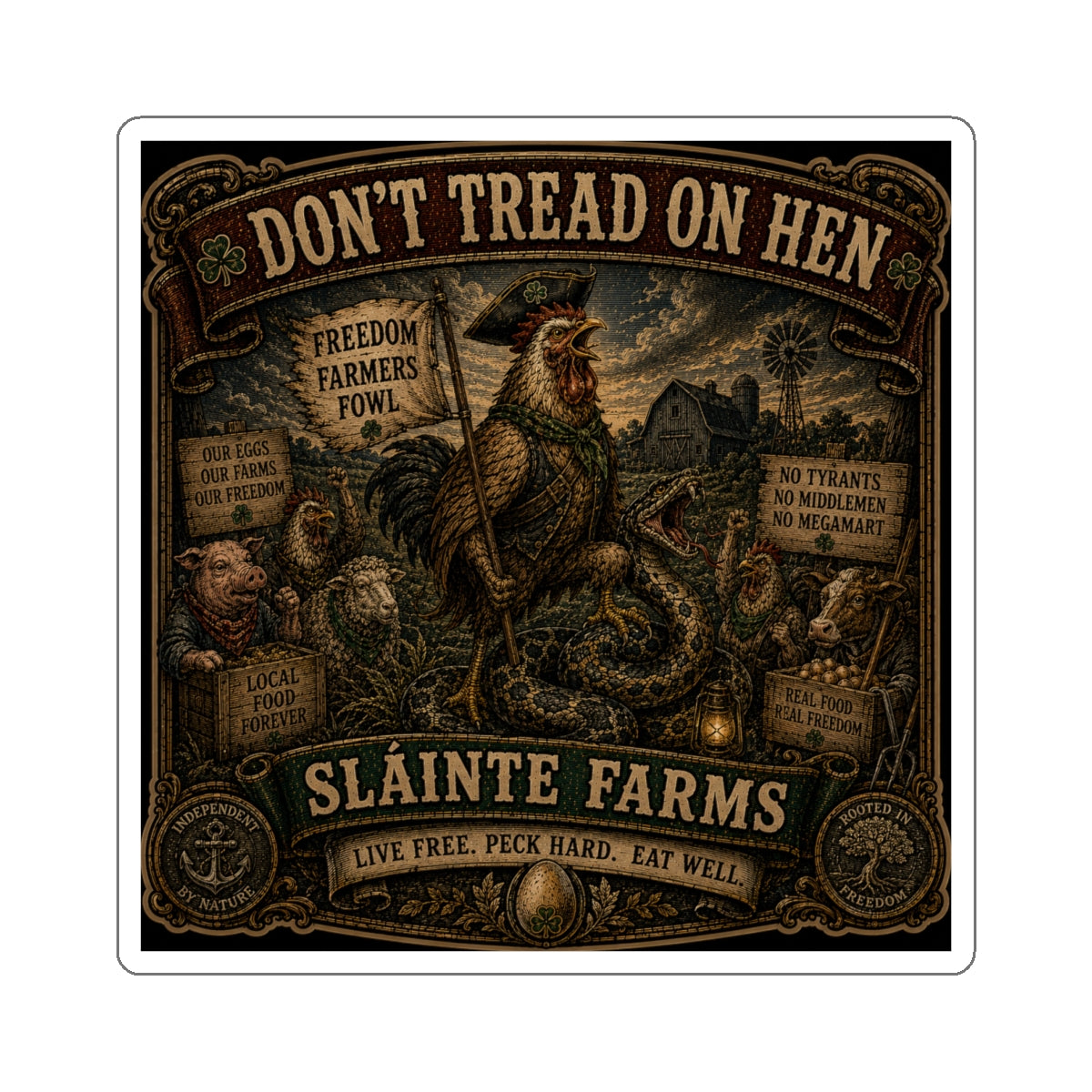 Sláinte Farms – Don't Tread on Hen | Breakfast Revolution Sticker