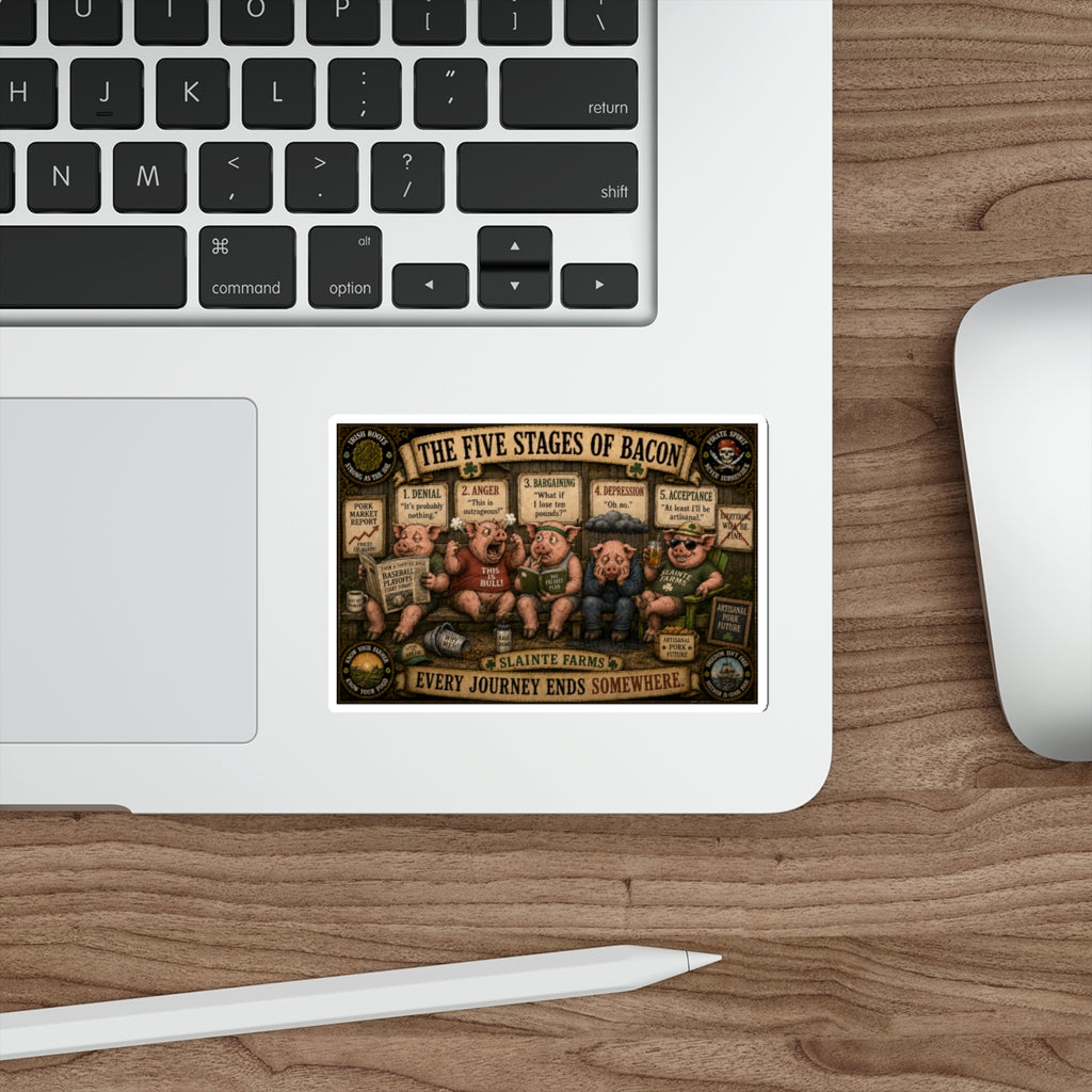 The Five Stages of Bacon | Sláinte Farms Die-Cut Sticker | Pig Chronicles Collection
