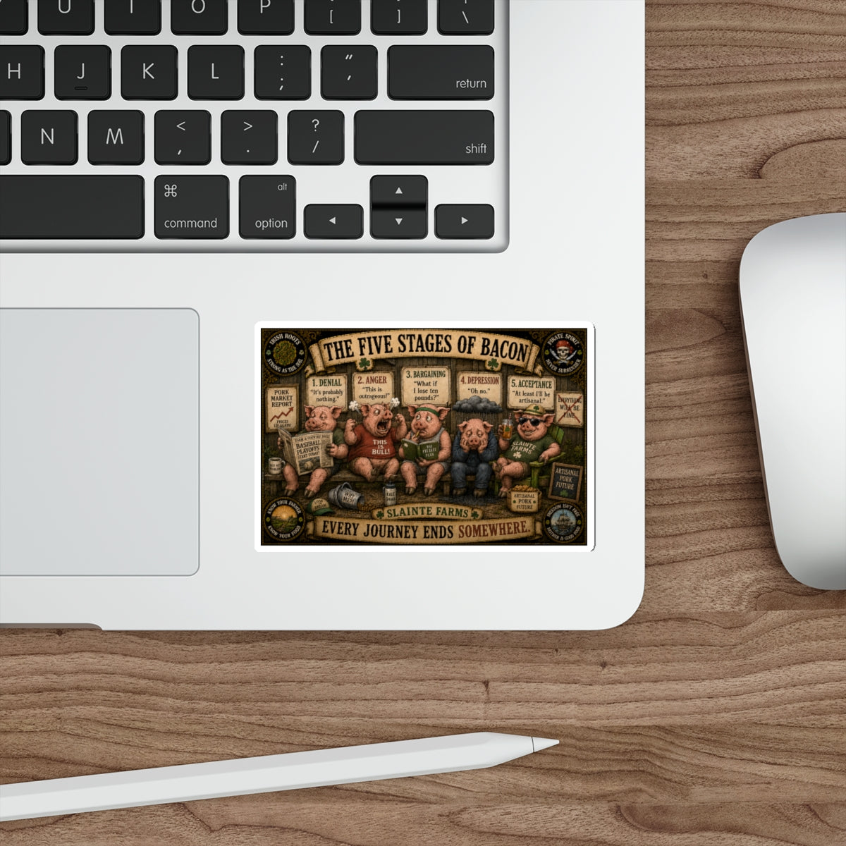 The Five Stages of Bacon | Sláinte Farms Die-Cut Sticker | Pig Chronicles Collection