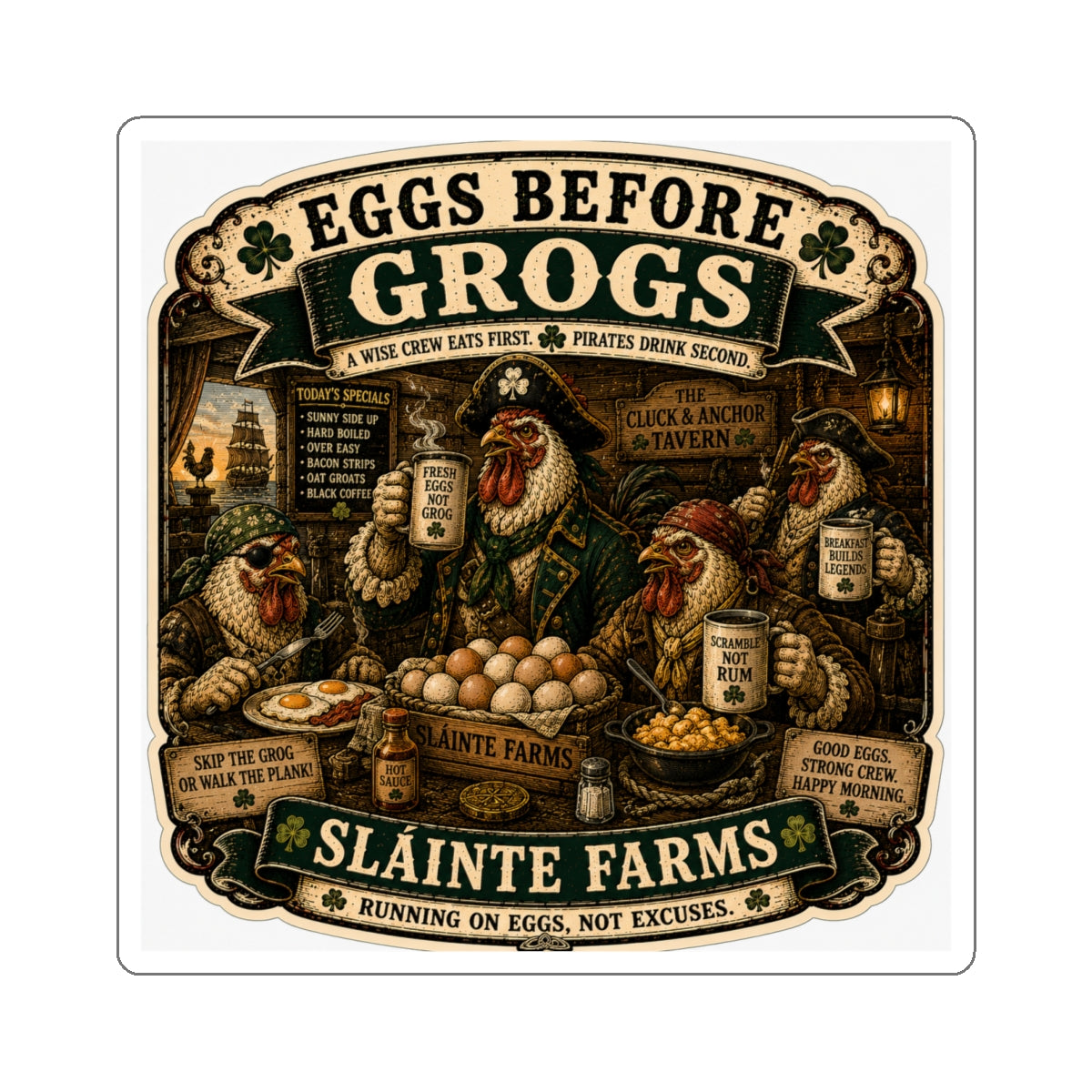 Eggs Before Grogs Die-Cut Sticker | Smugglers & Pirates Collection | Sláinte Farms