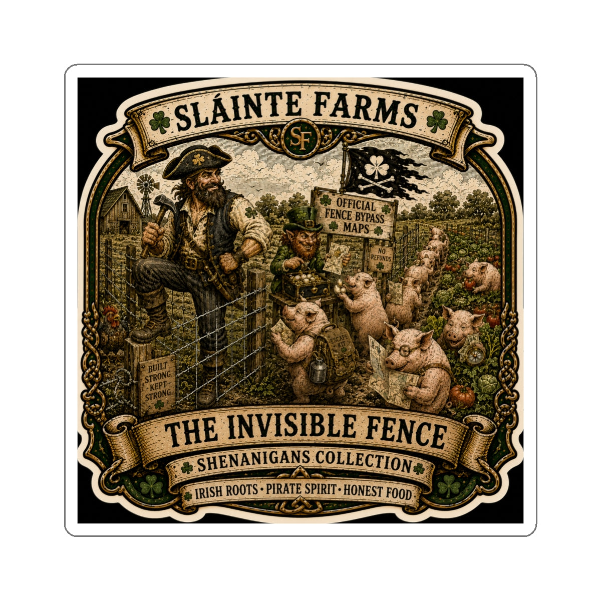 The Invisible Fence | Sláinte Farms Die-Cut Sticker | Shenanigans Collection