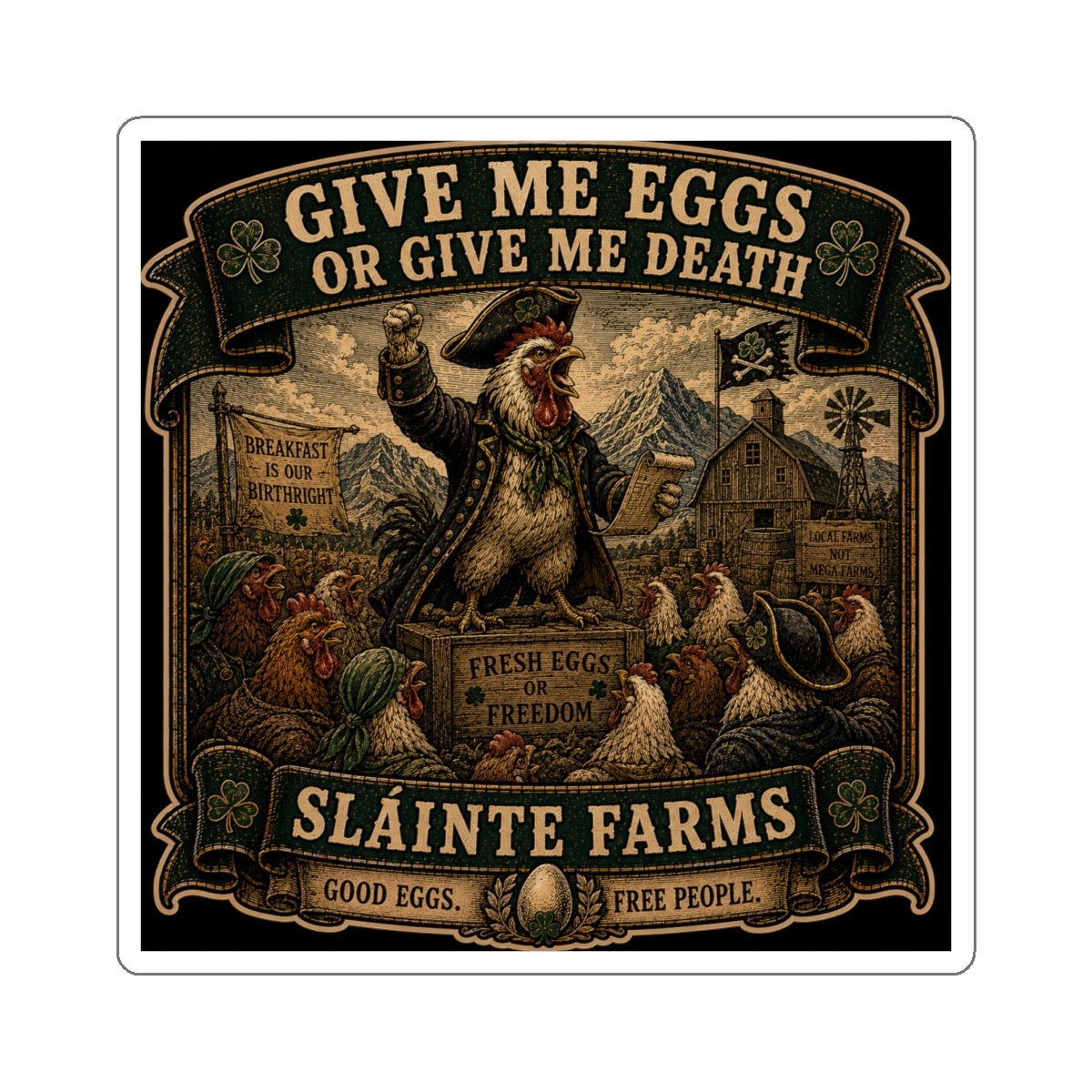 Sláinte Farms | Give Me Eggs or Give Me Death Die-Cut Sticker | Breakfast Revolution Collection