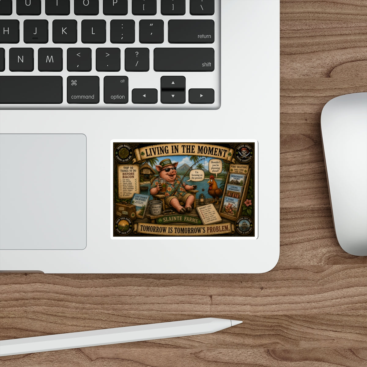 Living In The Moment | Sláinte Farms Die-Cut Sticker | Pig Chronicles Collection
