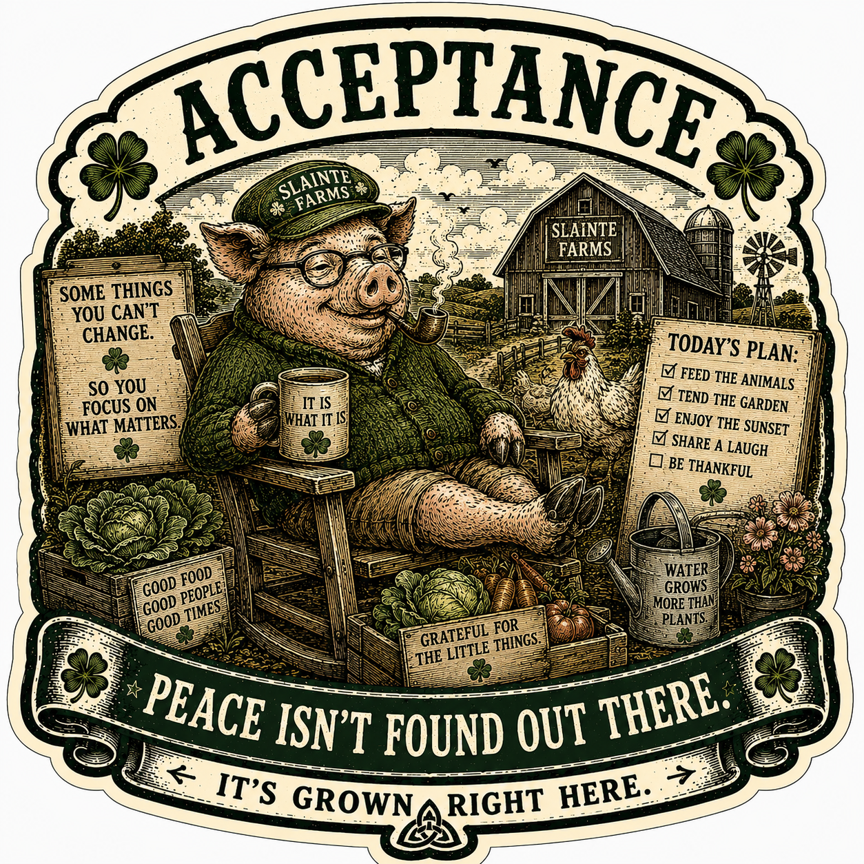 Acceptance Sláinte Farms die-cut sticker