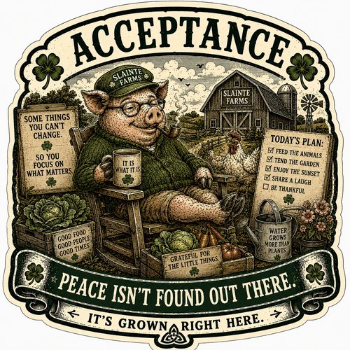 Acceptance Sláinte Farms die-cut sticker