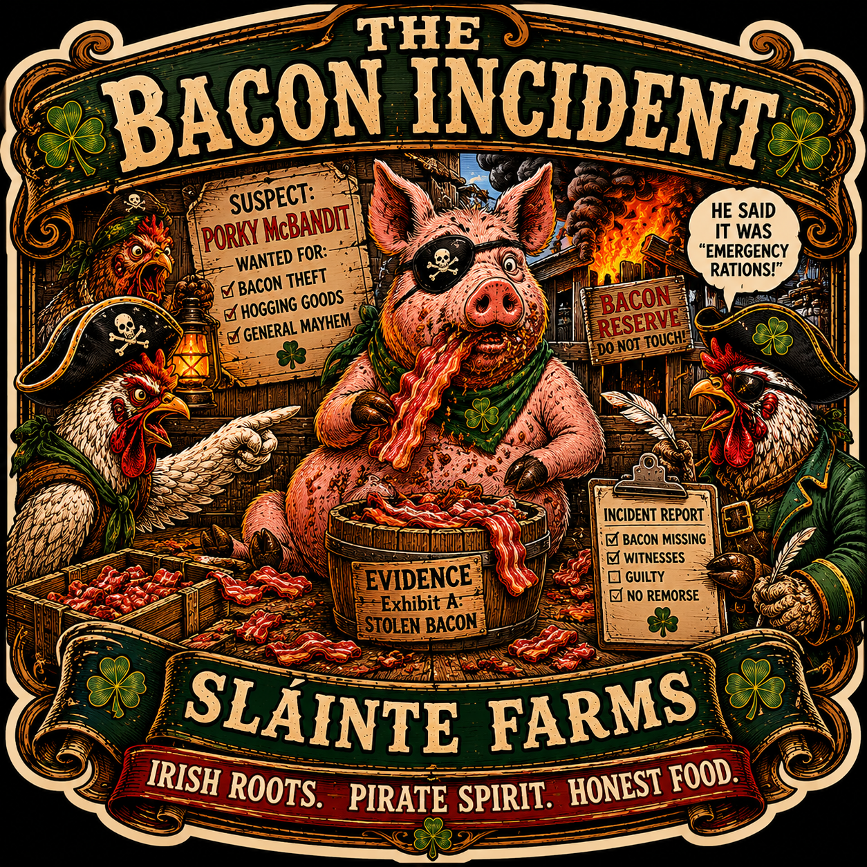 Bacon Incident A Sláinte Farms die-cut sticker
