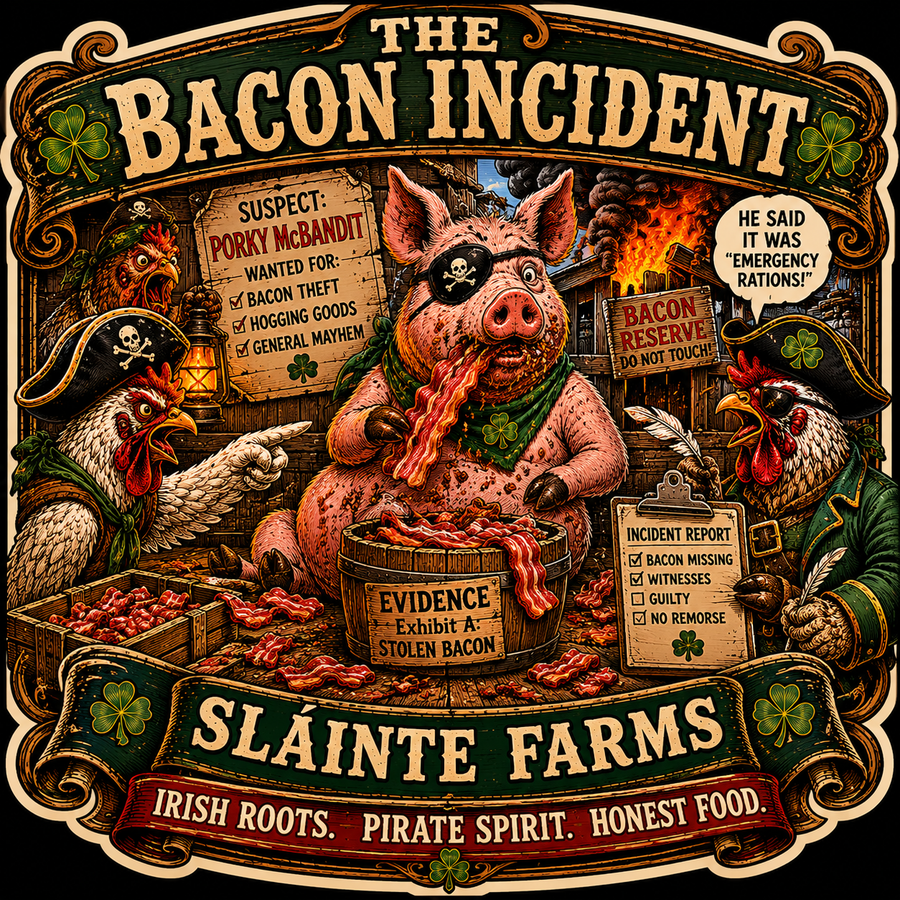 Bacon Incident A Sláinte Farms die-cut sticker