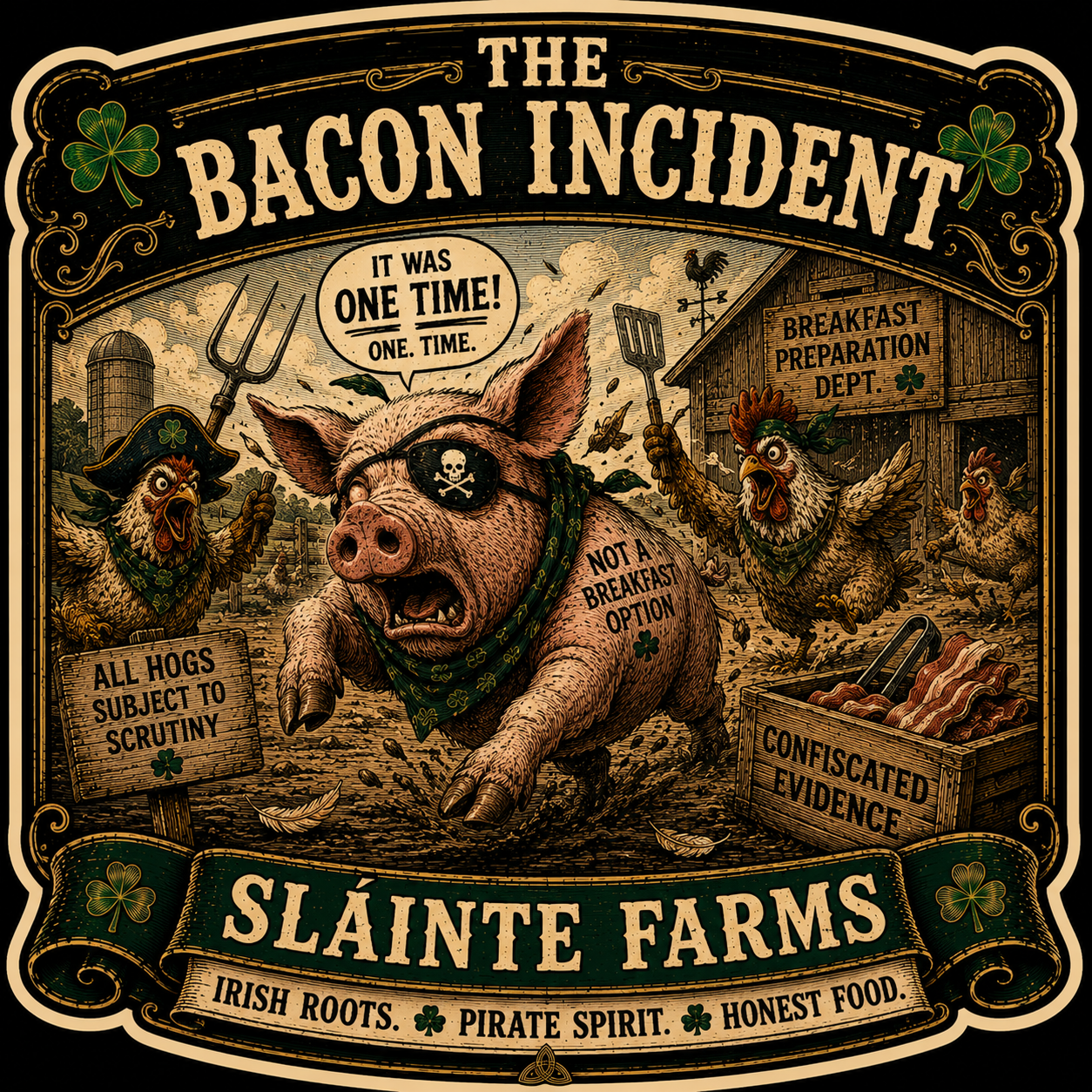 Bacon Incident B Sláinte Farms die-cut sticker