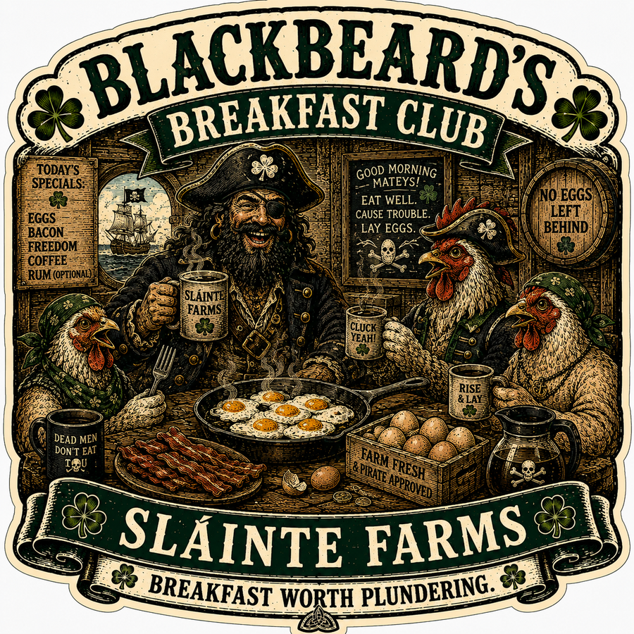 BlackBeards Breakfast Club Sláinte Farms die-cut sticker