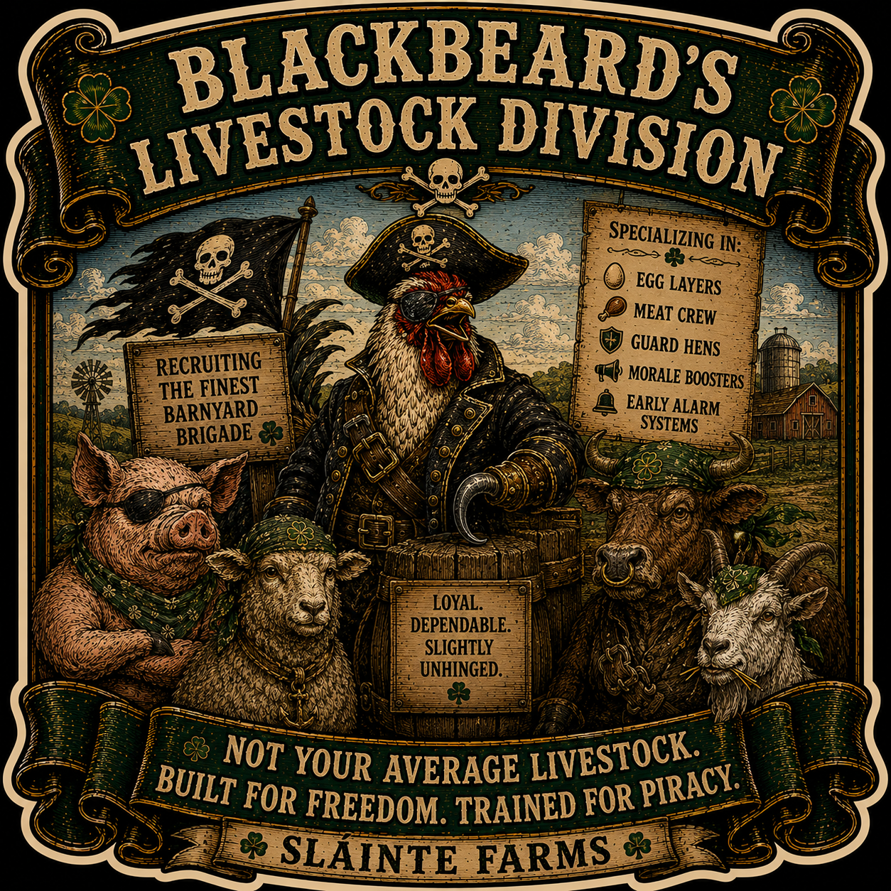 Blackbeard Livestock Division Sláinte Farms die-cut sticker