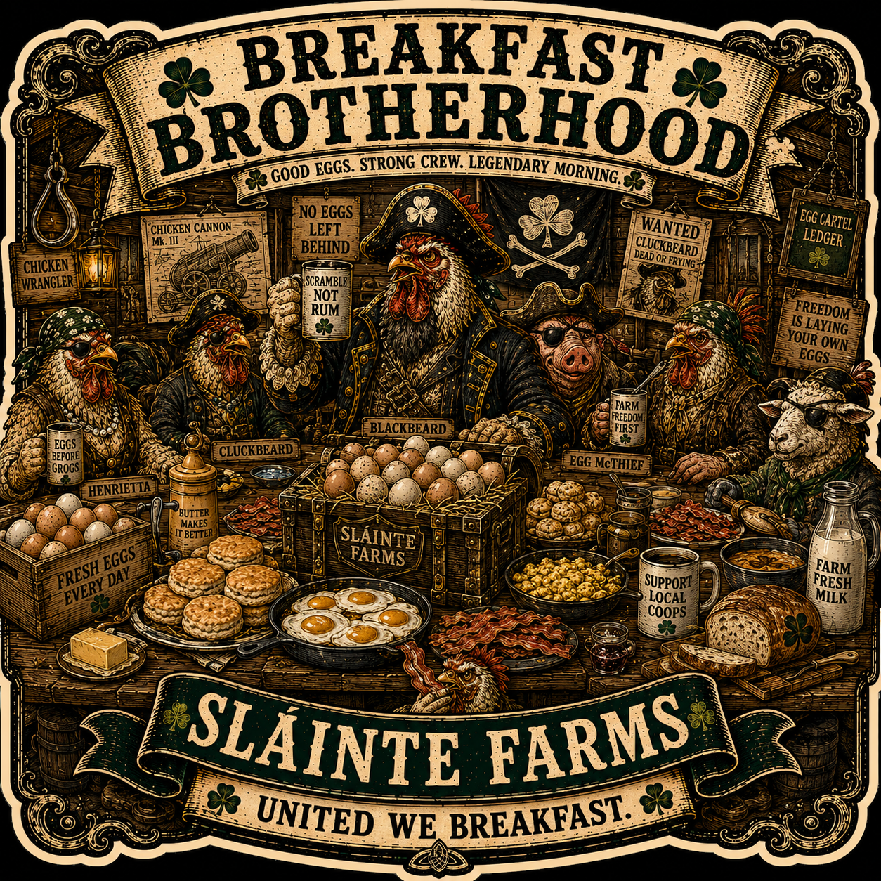Breakfast Brotherhood Sláinte Farms die-cut sticker