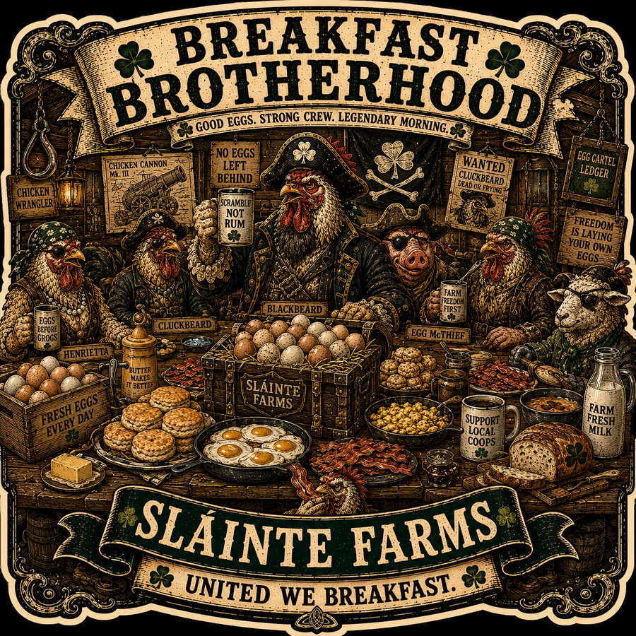 Breakfast Brotherhood Sláinte Farms die-cut sticker