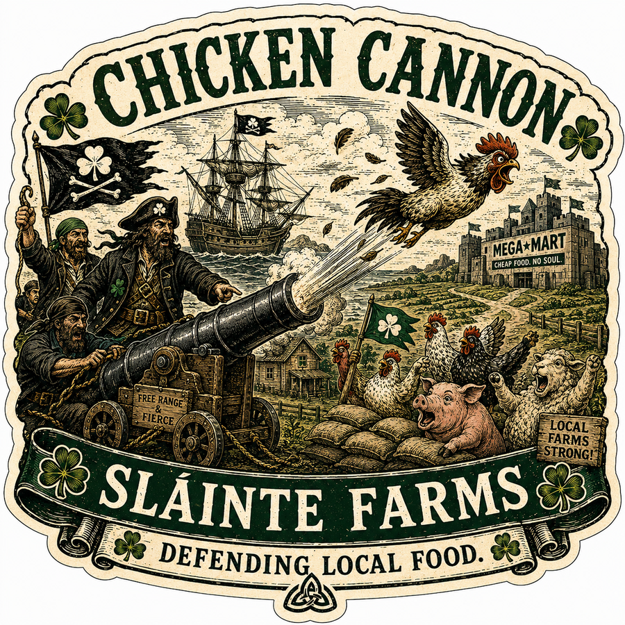 Chicken Cannon-MegaMart Sláinte Farms die-cut sticker