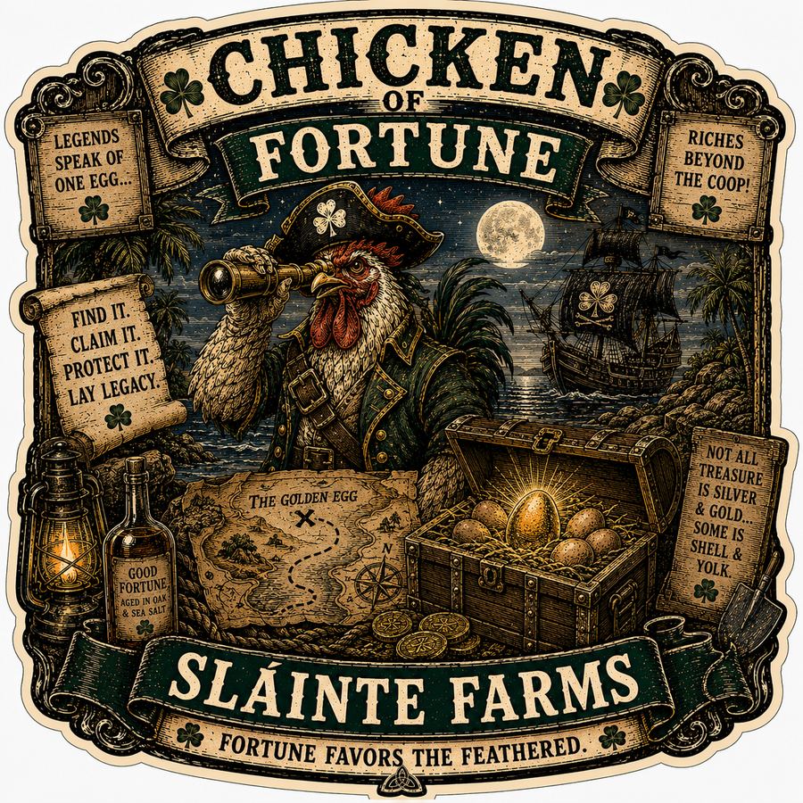 Chicken of Fortune Sláinte Farms die-cut sticker