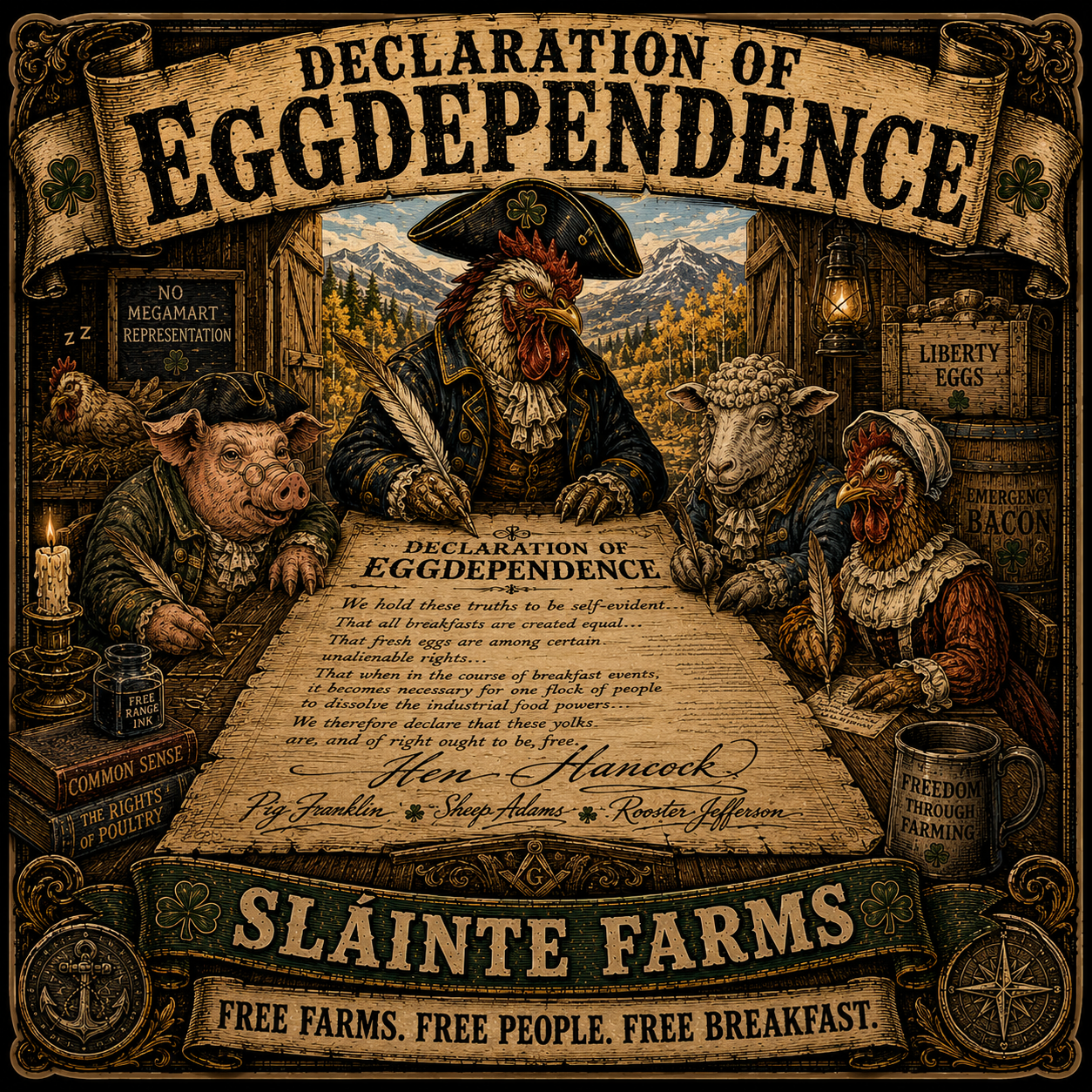 Declaration of Eggdependence Sláinte Farms die-cut sticker