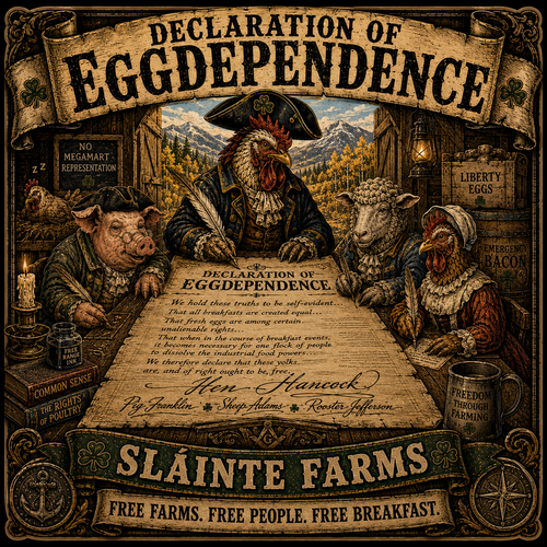 Declaration of Eggdependence Sláinte Farms die-cut sticker