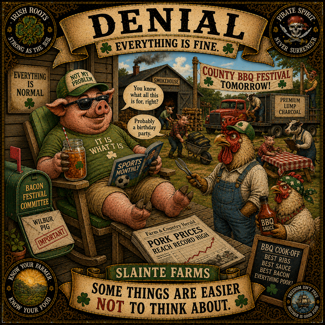 Denial Sláinte Farms die-cut sticker