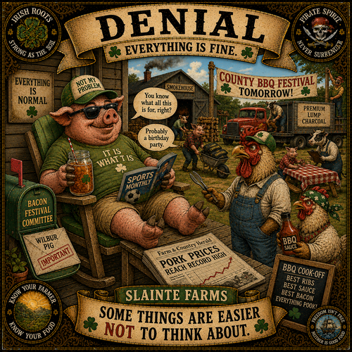Denial Sláinte Farms die-cut sticker