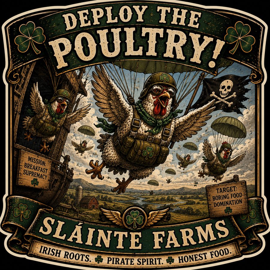 Deploy The Poultry Sláinte Farms die-cut sticker