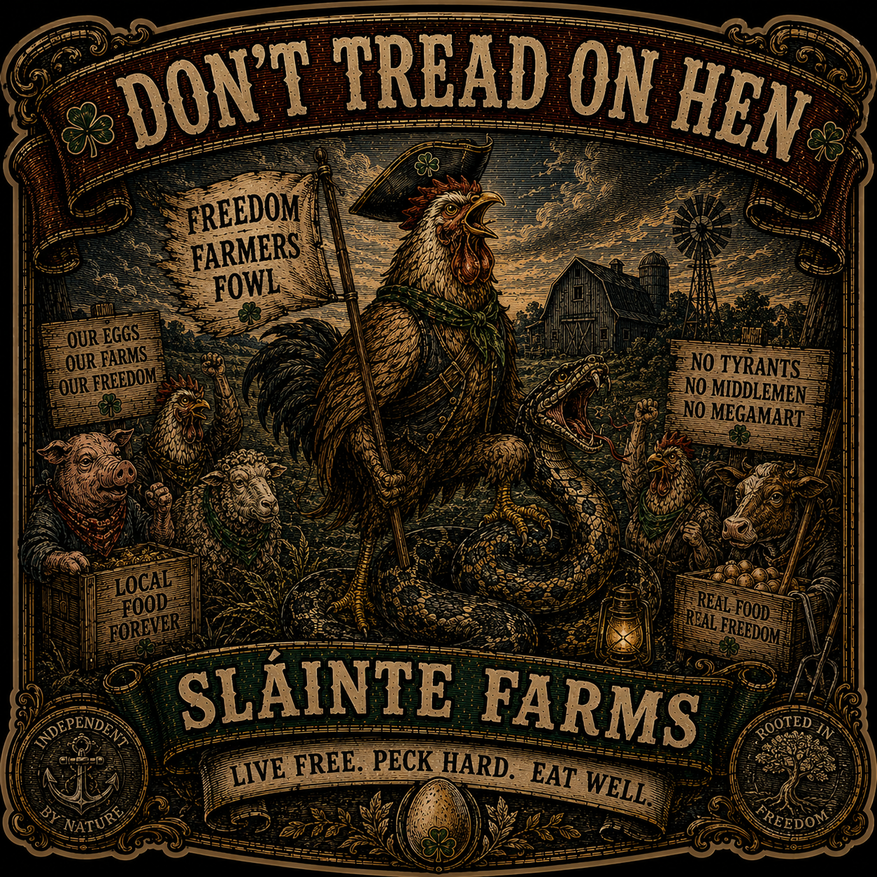 Don't Tread on Hen Sláinte Farms die-cut sticker
