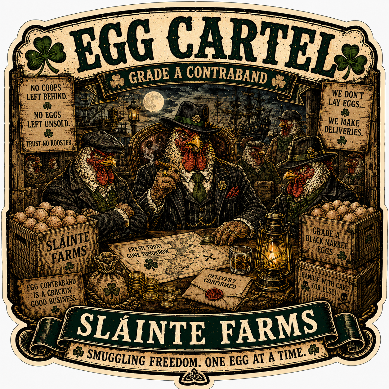Egg Cartel B Sláinte Farms die-cut sticker