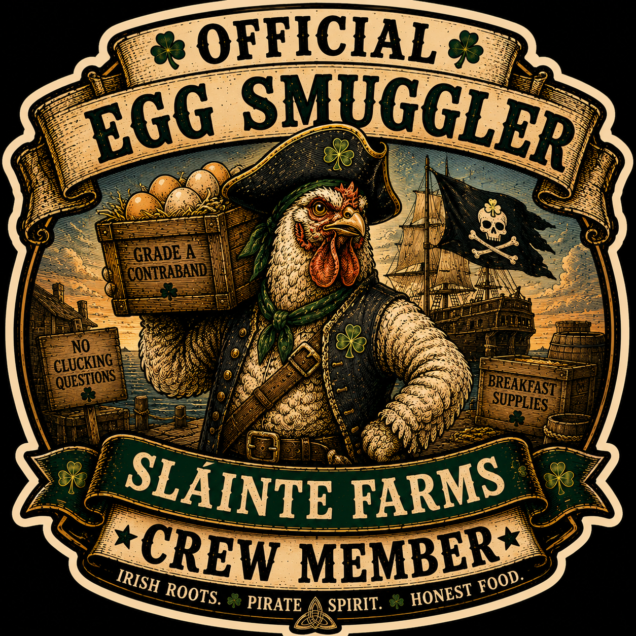 Egg Smuggler Crew Member Sláinte Farms die-cut sticker