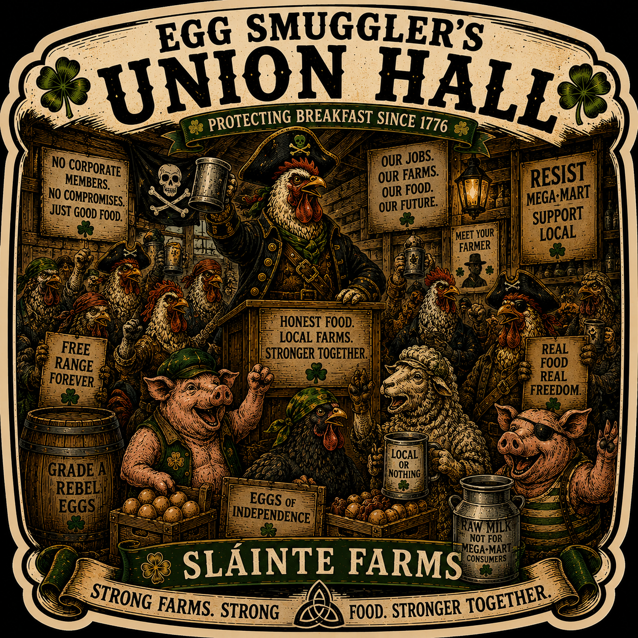 Egg Smugglers Union Hall Sláinte Farms die-cut sticker
