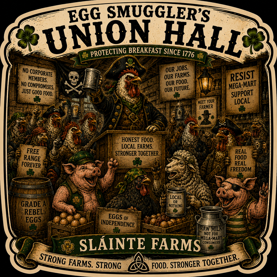 Egg Smugglers Union Hall Sláinte Farms die-cut sticker